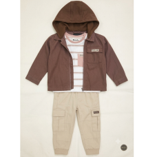 J15572: Boys Bench Hooded Woven Shacket, Top & Cargo Pant Outfit (2-6 Years)